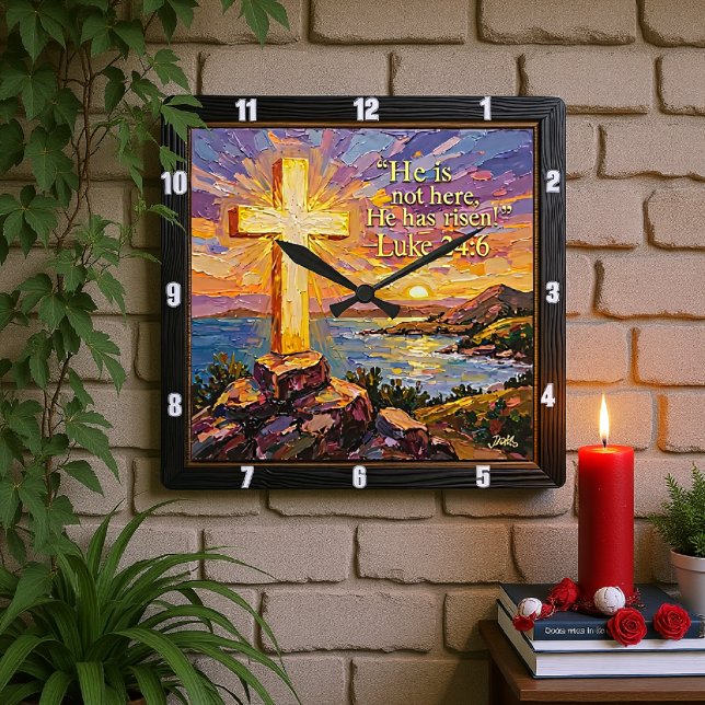 Risen Saviour: New Life's Dawn Square Wall Clock (Creator Uploaded)