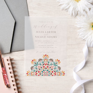 Rising Boho Indian Fusion Floral Mandala Wedding Vellum Invitations