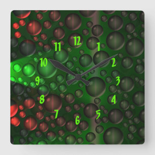 Rising Bubbles (Green&Red) Square Wall Clock
