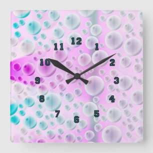 Rising Bubbles (Pink&Blue) Square Wall Clock