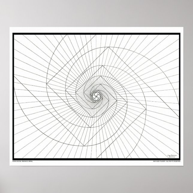 Rising Deosil Fibonacci Spiral Colouring Poster (Front)