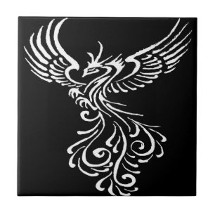 Rising From The Ashes Phoenix White Illustration Ceramic Tile