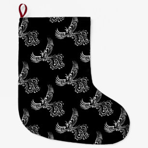 Rising From The Ashes Phoenix White Illustration Large Christmas Stocking