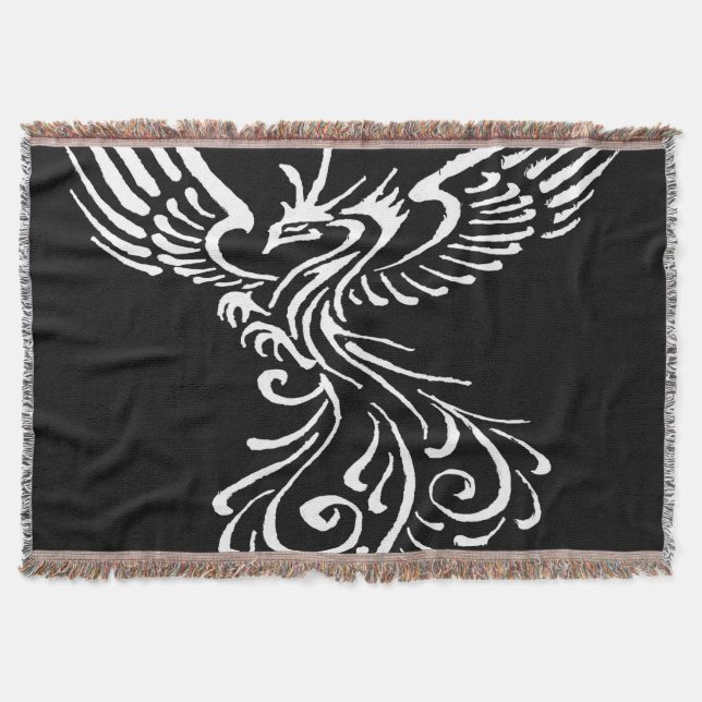 Rising From The Ashes Phoenix White Illustration Throw Blanket (Front)