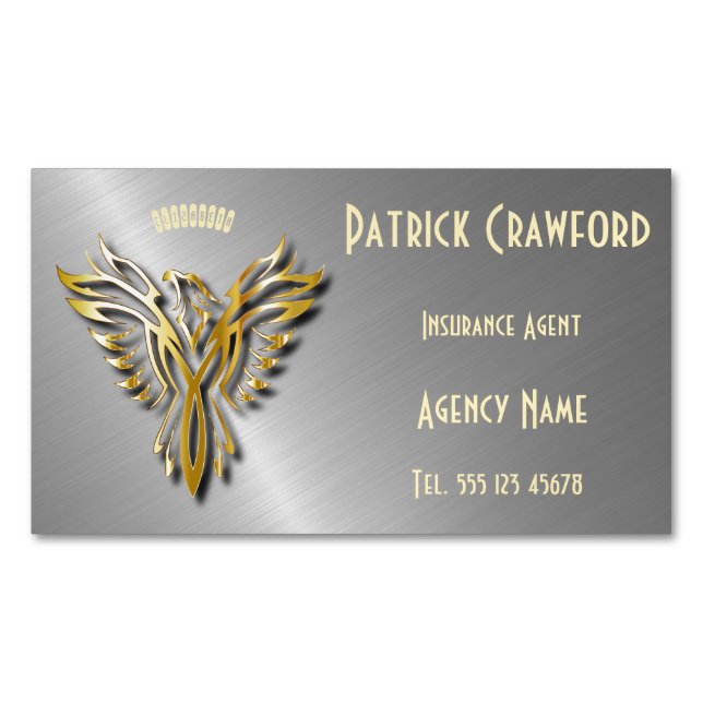 Rising Golden Phoenix Gold Flames With Shadows Magnetic Business Card (Front)