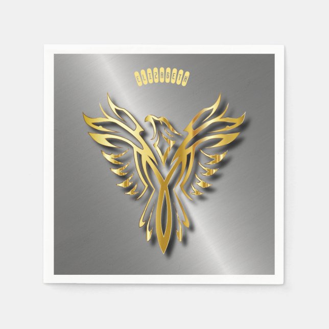 Rising Golden Phoenix Gold Flames With Shadows Napkin (Front)