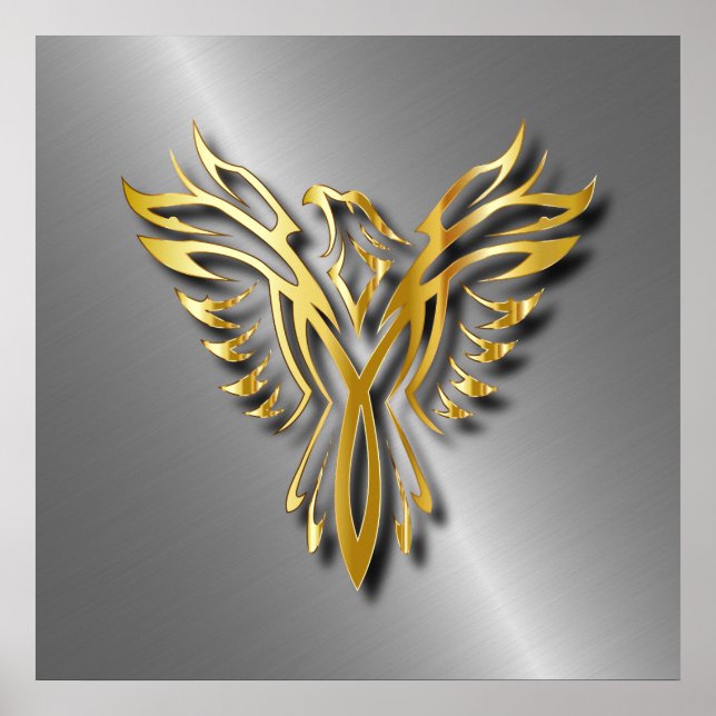 Rising Golden Phoenix Gold Flames With Shadows Poster (Front)