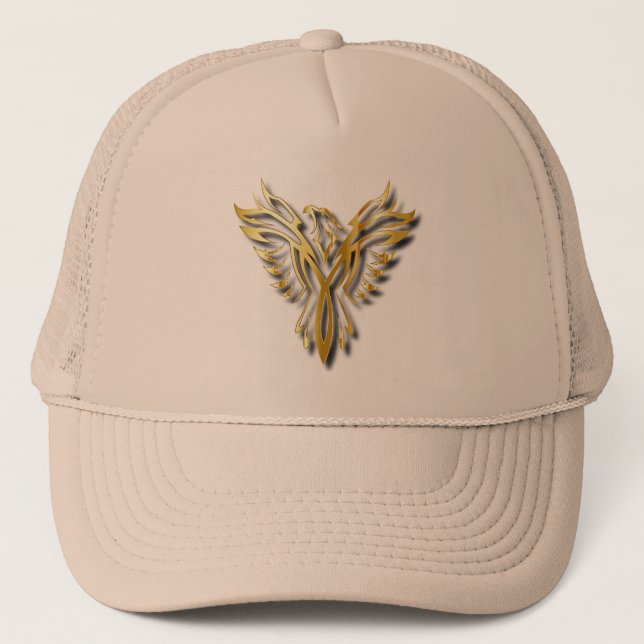 Rising Golden Phoenix Gold Flames With Shadows Trucker Hat (Front)