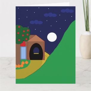 Rising Moon with Apple Tree and Mountain: Blank Card