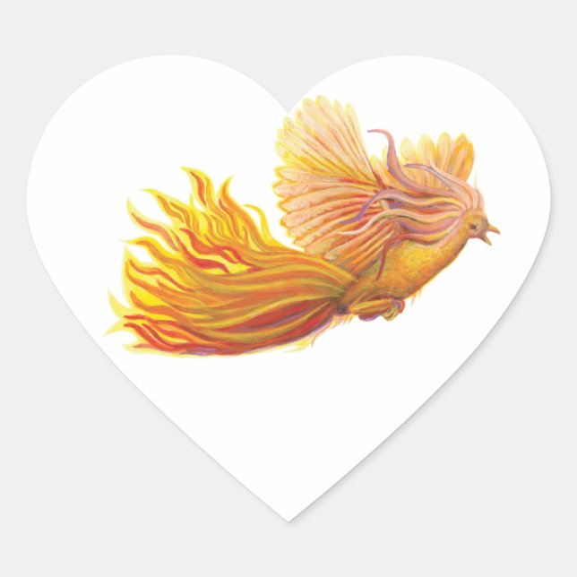Rising Phoenix Bird   Heart Sticker (Front)