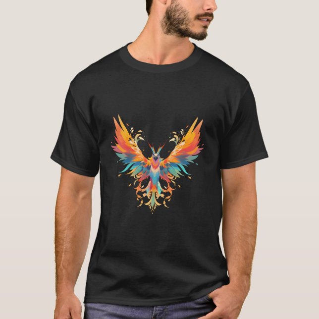 Rising Phoenix Fire Colourful Bird Open Wing Rebir T-Shirt (Front)