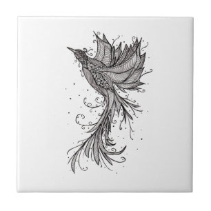 Rising Phoenix Lineart Ceramic Tile