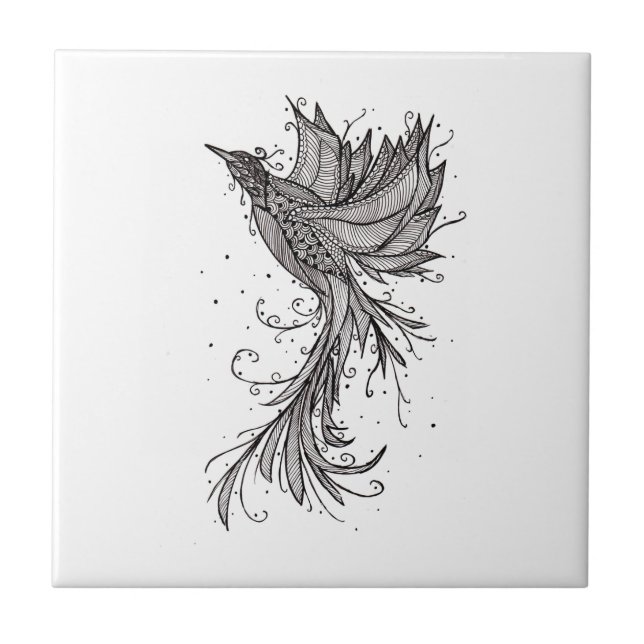 Rising Phoenix Lineart Ceramic Tile (Front)