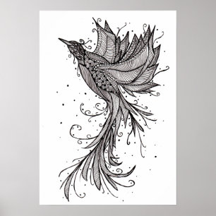 Rising Phoenix Lineart Poster