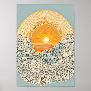 Rising Sun Illustration Wall Art Poster