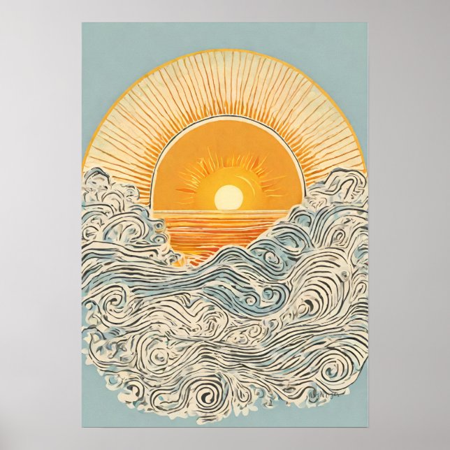 Rising Sun Illustration Wall Art Poster (Front)