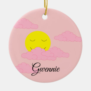 Rising Sun with Puffy Clouds: Hazy, Pink Ceramic Ornament