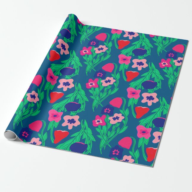 Riso Print Flower Color Wrapping Paper (Unrolled)
