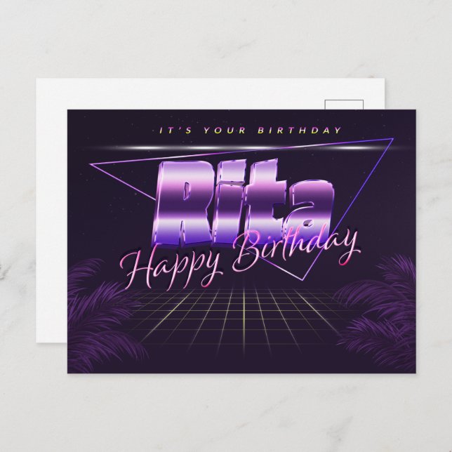 Rita is a first name, purple postcard birthday (Front/Back)