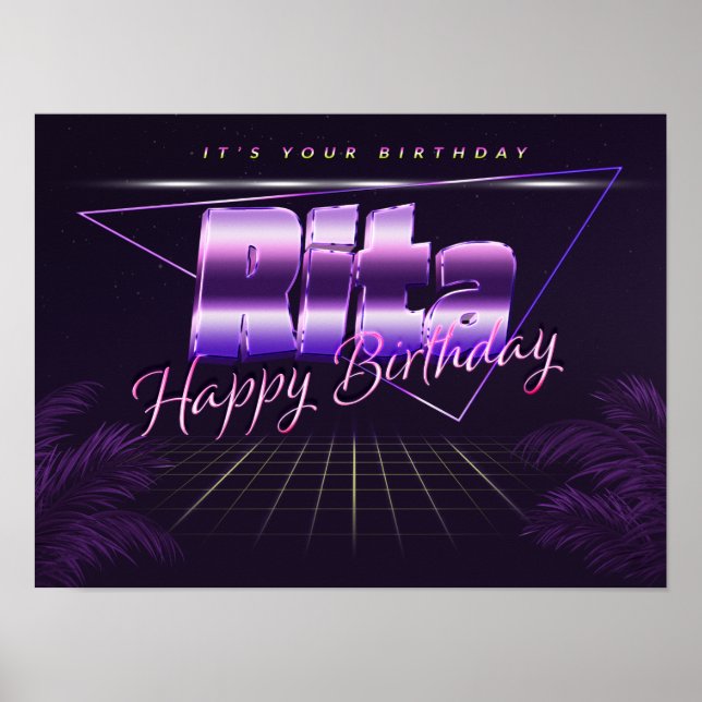 Rita Name Vorname lila retro Poster Geburtstag (Front)