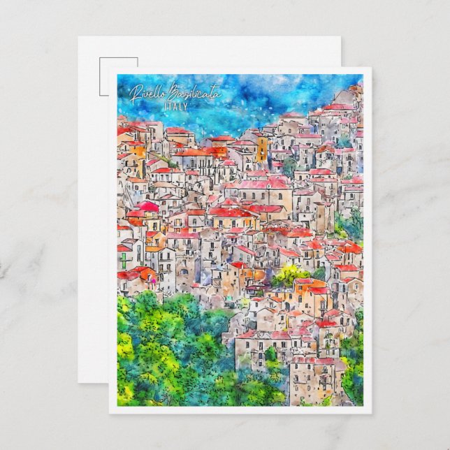 Rivello Basilicata Italy travel watercolor Postcard (Front/Back)
