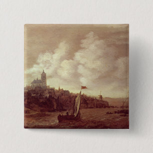 River and City Scene 15 Cm Square Badge
