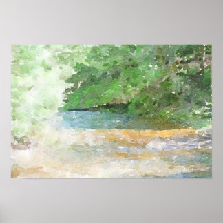 River and Forest Abstract Watercolor Painting Poster