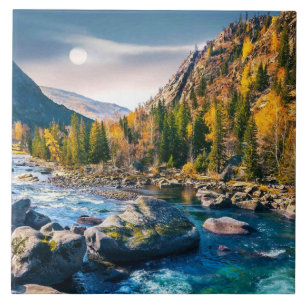 River and Mountains Scenic Photo Ceramic Tile