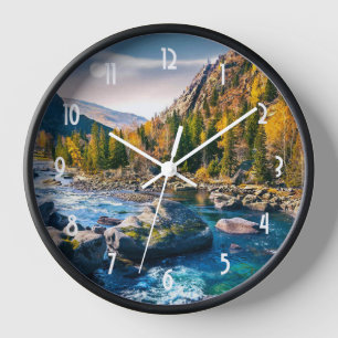 River and Mountains Scenic Photo Clock