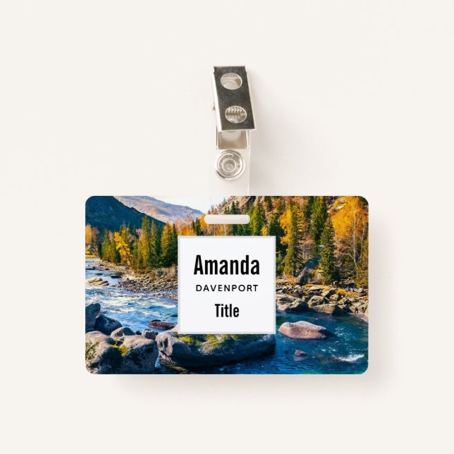 River and Mountains Scenic Photo ID Badge (Front with Clip)