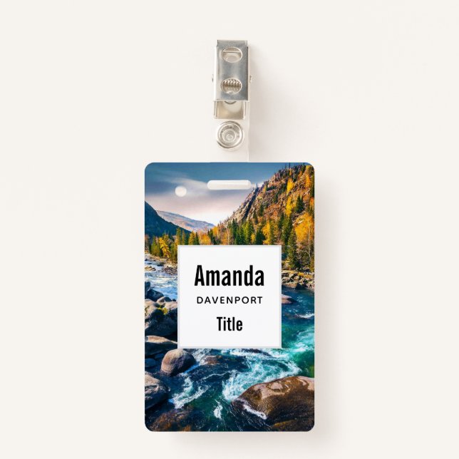River and Mountains Scenic Photo ID Badge (Front with Clip)