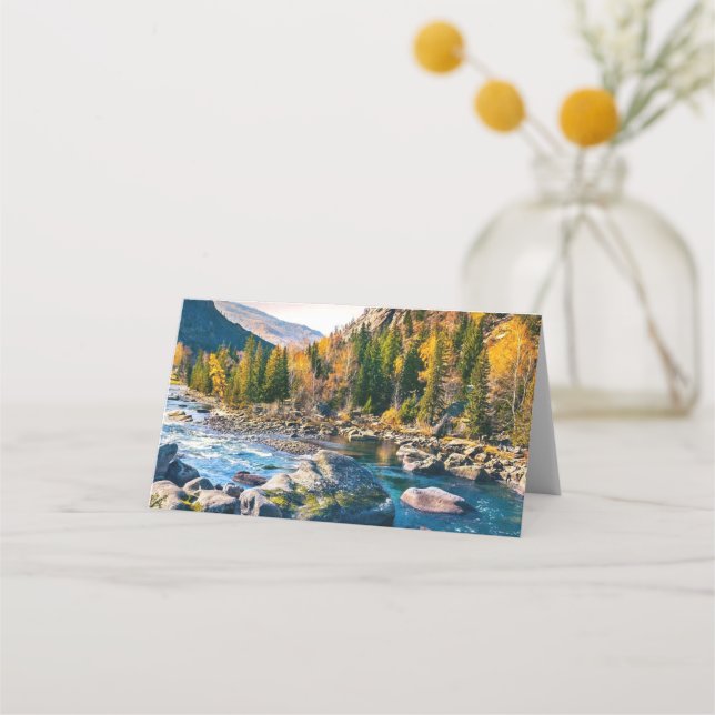 River and Mountains Scenic Photo Place Card (Front)