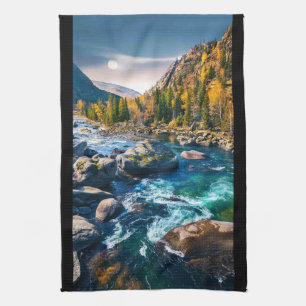 River and Mountains Scenic Photo Tea Towel
