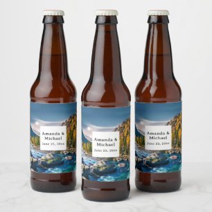River and Mountains Scenic Photo Wedding Beer Bottle Label