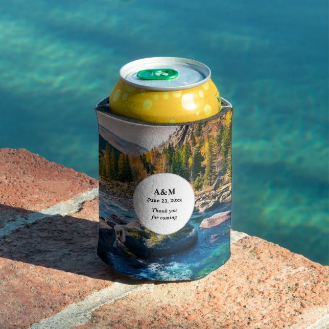 River and Mountains Scenic Photo Wedding Can Cooler (In Situ Pool)