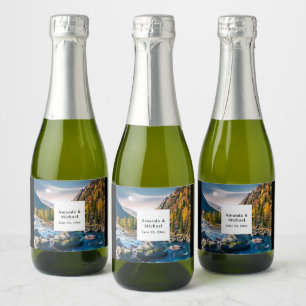River and Mountains Scenic Photo Wedding Sparkling Wine Label