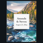 River and Mountains Scenic Wedding Save the Date Magnet<br><div class="desc">Wedding save the date magnet with a scenic photograph featuring tree covered mountains in autumn colours. A vibrant river flows around some rocks.</div>