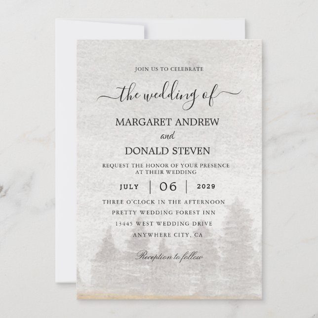 River and trees barn wedding invitation (Front)