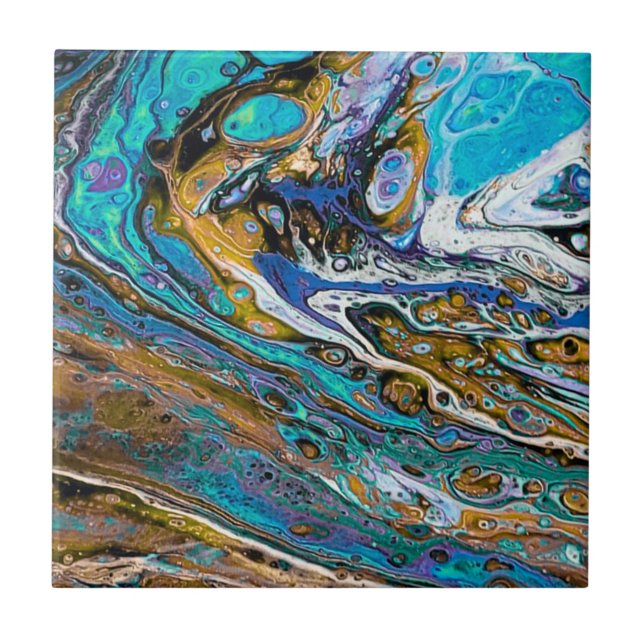 River Beach, water and stones abstract Ceramic Tile (Front)