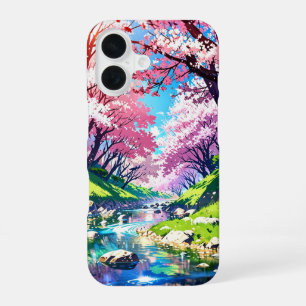 River Bend in Spring – Anime Landscape iPhone 16 Case