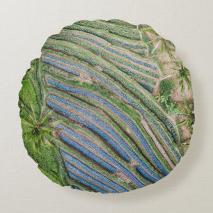 River between coconut trees painting round cushion