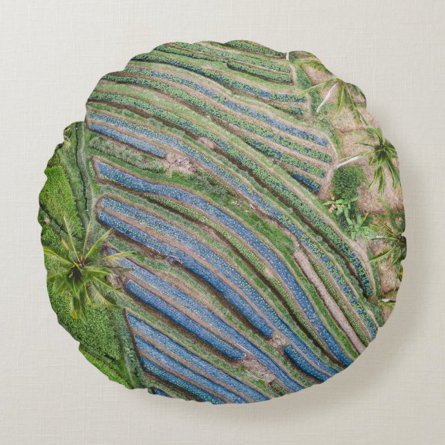 River between coconut trees painting round cushion (Front)