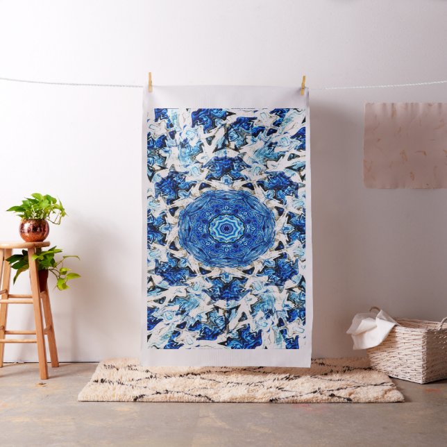 River blue white black mandala abstract fabric (In Situ)