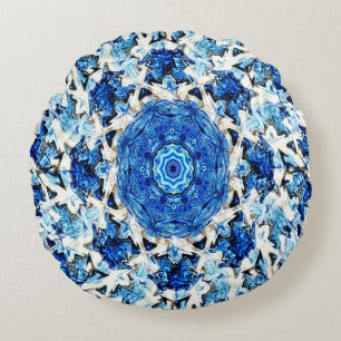 River blue white black mandala abstract...... round cushion