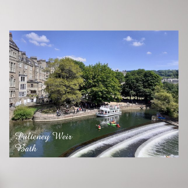 River Boat and Kayaking at Pulteney Weir, Bath Poster (Front)