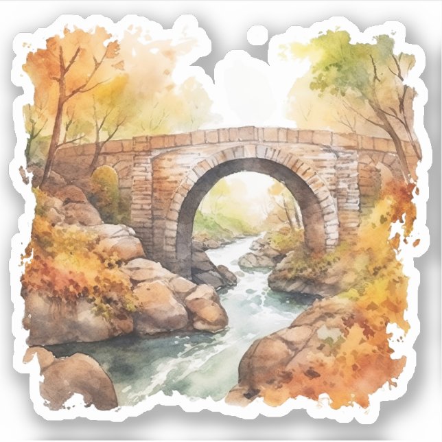 River Bridge Forest Fall Sticker (Front)