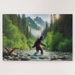 River Crossing Bigfoot, Bigfoot, serene forest Jigsaw Puzzle