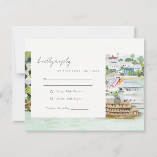 River Cruise Country Landscape Wedding Watercolor RSVP Card