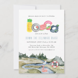 River Floating Tubing Party Watercolor Floaties Invitation