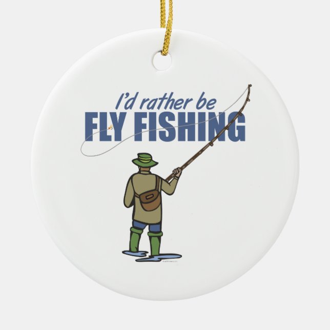 River Fly Fishing in Waders Ceramic Tree Decoration (Front)